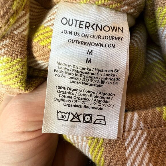 OUTERKNOWN Blanket Shirt Medium Flannel Plaid Beige Yellow Tunic Dress NEW $168 - Picture 5 of 7